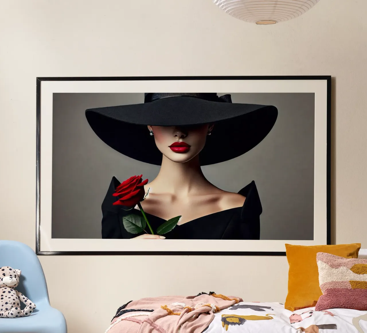 Donna con cappello e rosa rossa poster da BenCoStyle