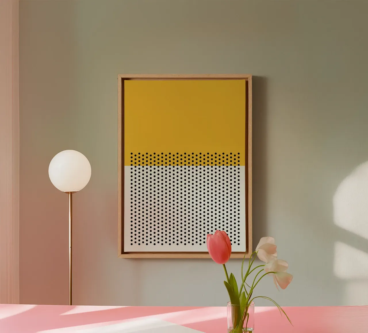 dot and yellow canvas with Floater frame by hamily
