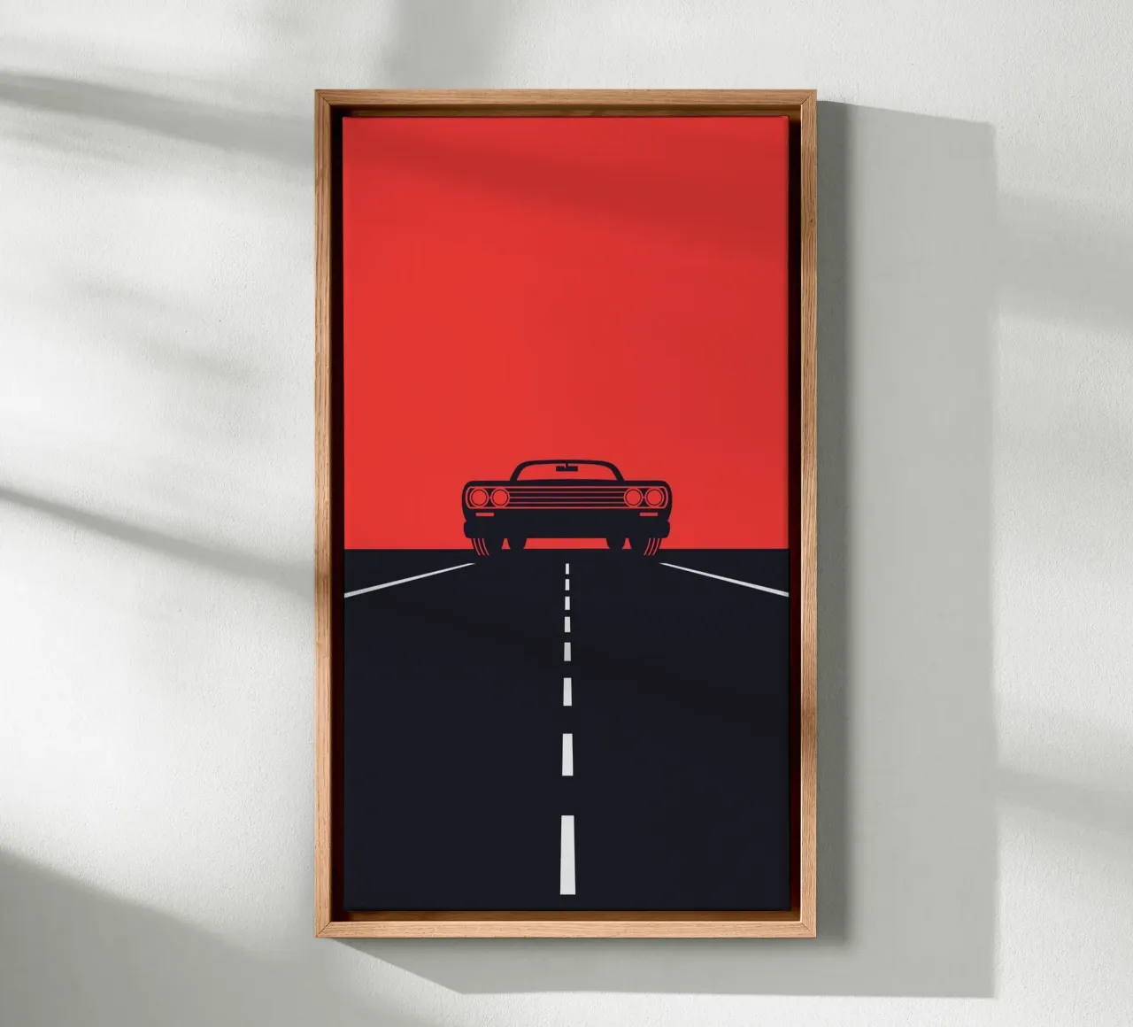 car in road way canvas with Floater frame by huminity