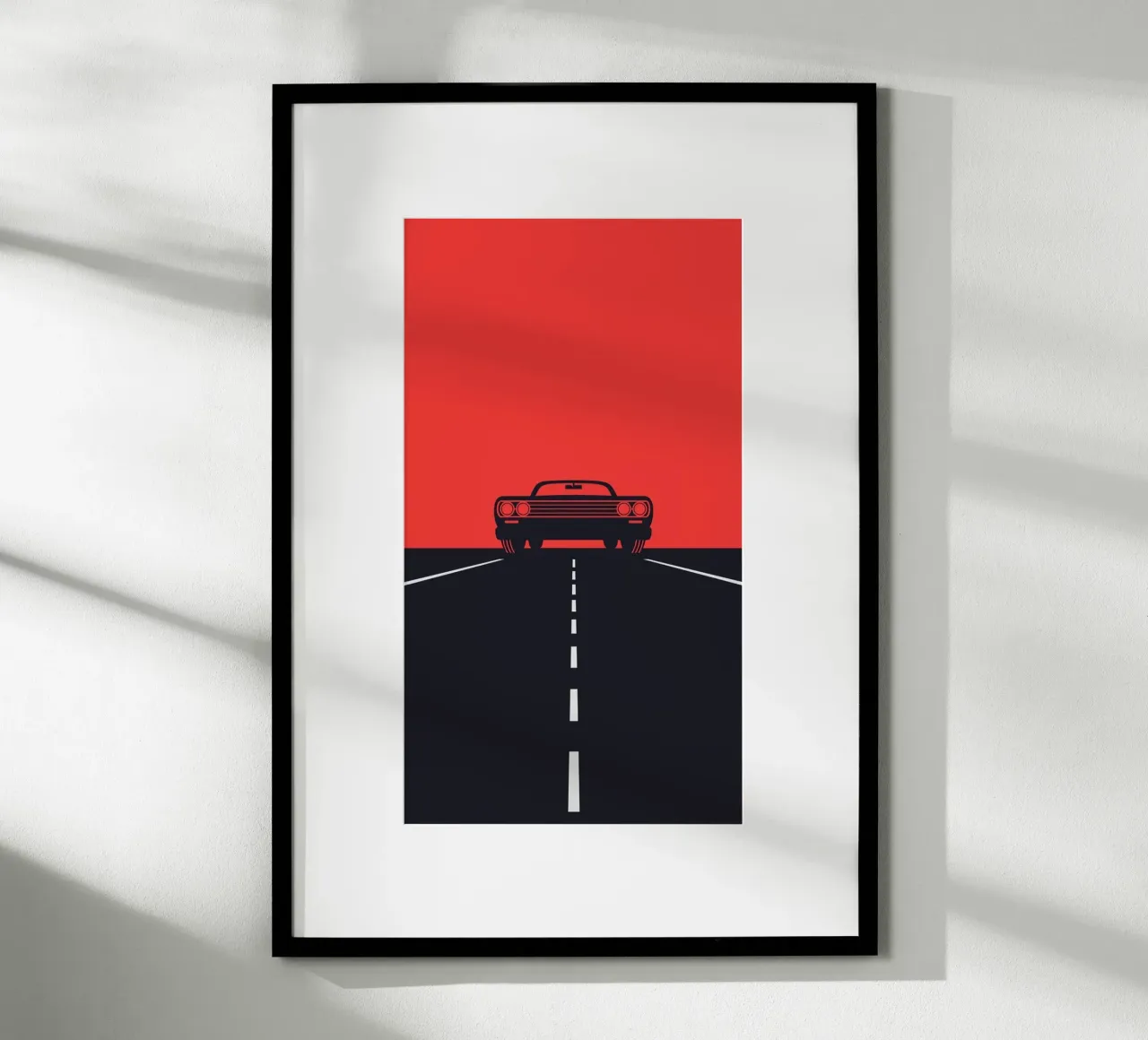 car in road way poster con telaio in legno da huminity
