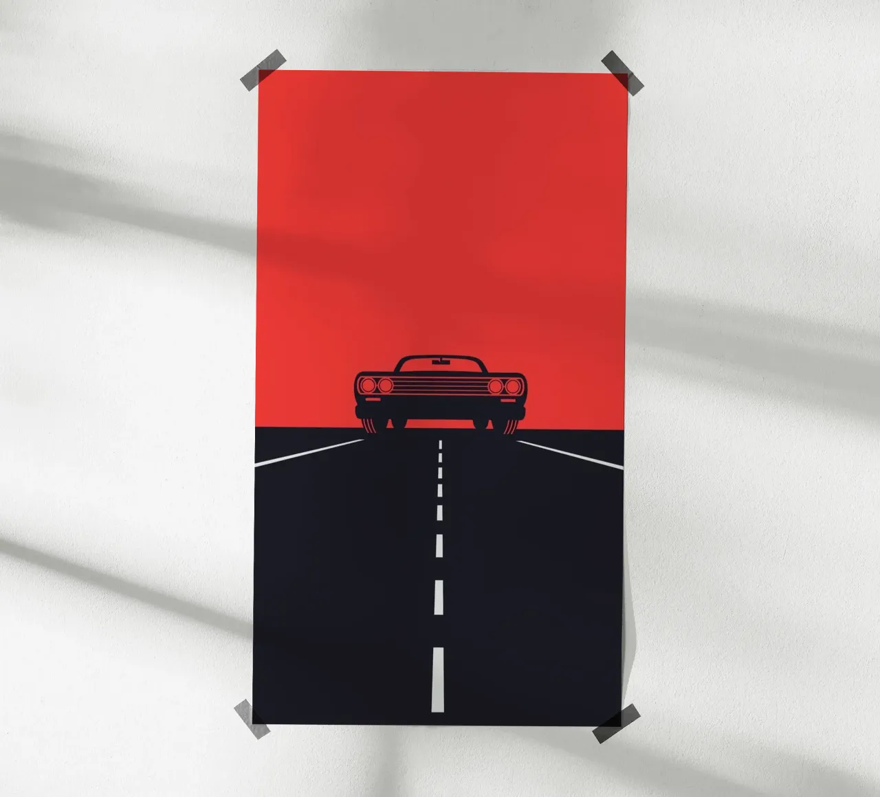car in road way poster con telaio in legno da huminity