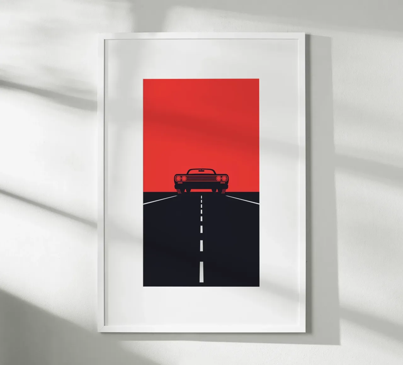 car in road way poster con telaio in legno da huminity