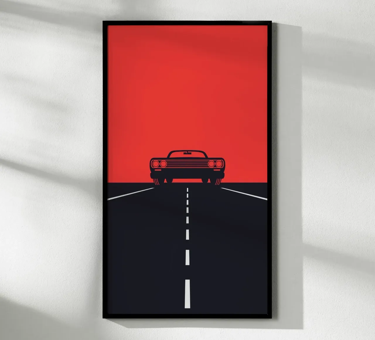 car in road way poster con telaio in legno da huminity
