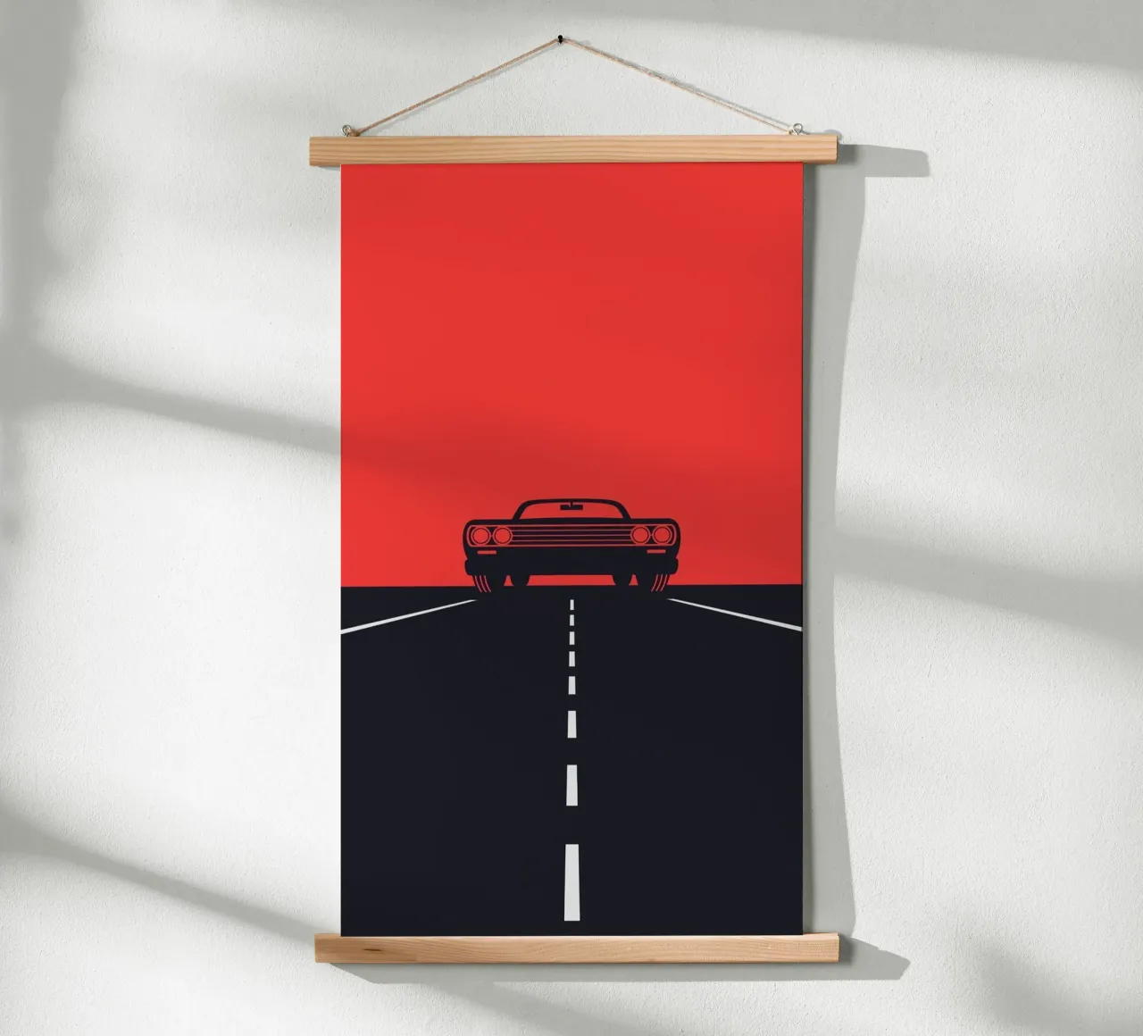 car in road way poster con telaio in legno da huminity