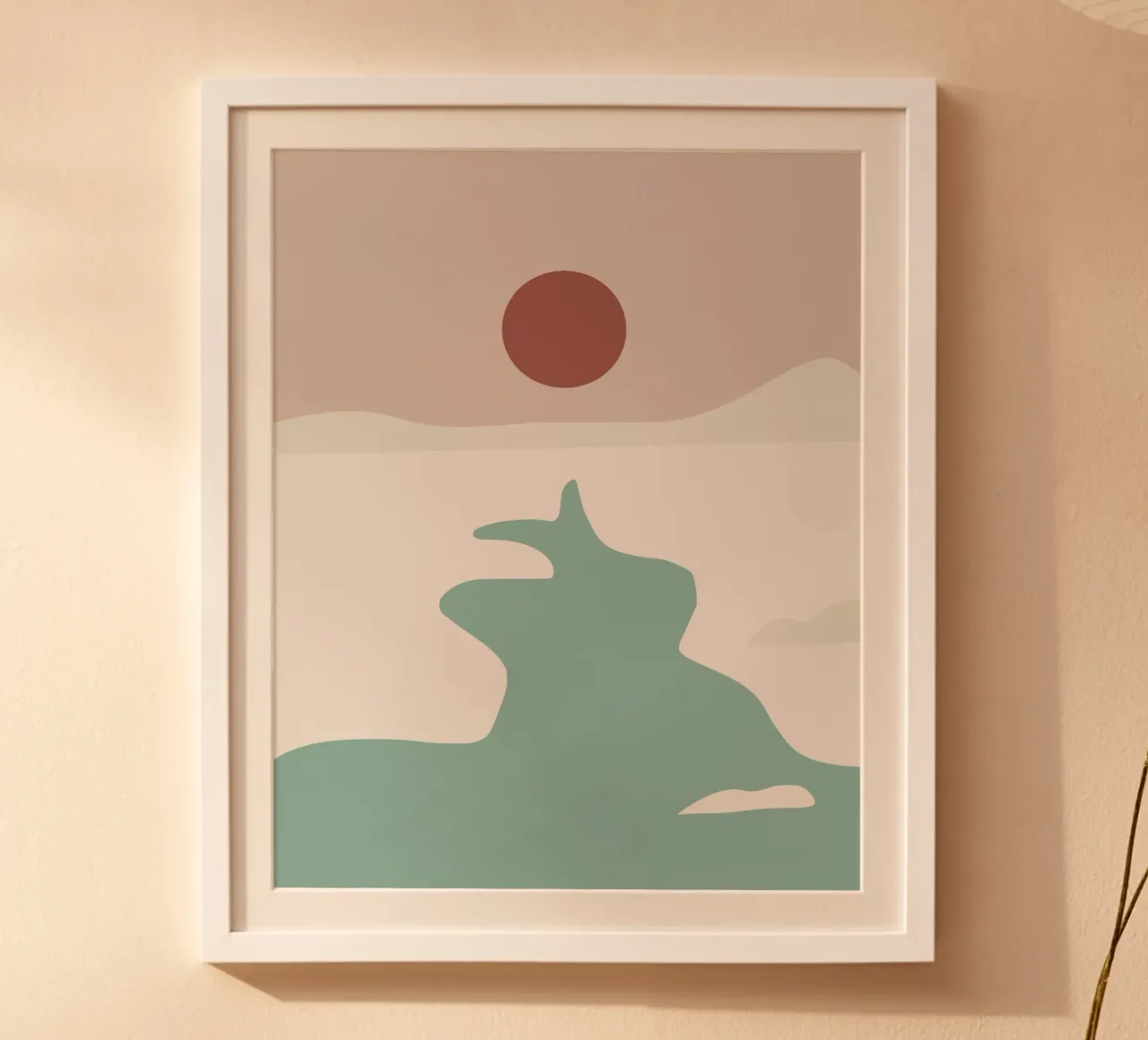 Paesaggio bianco 02 poster con telaio in legno da Little Dean