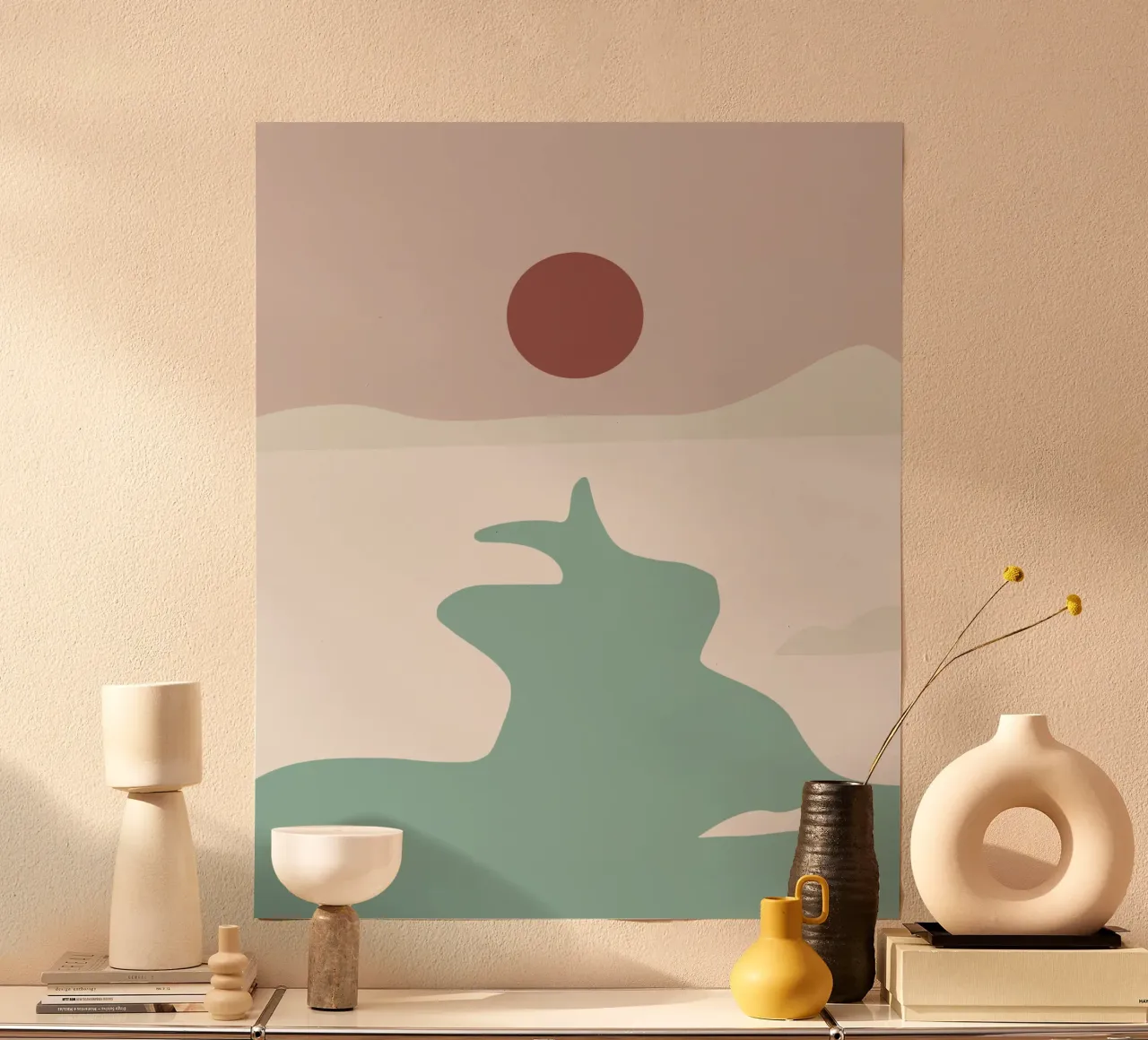 Paesaggio bianco 02 poster con telaio in legno da Little Dean