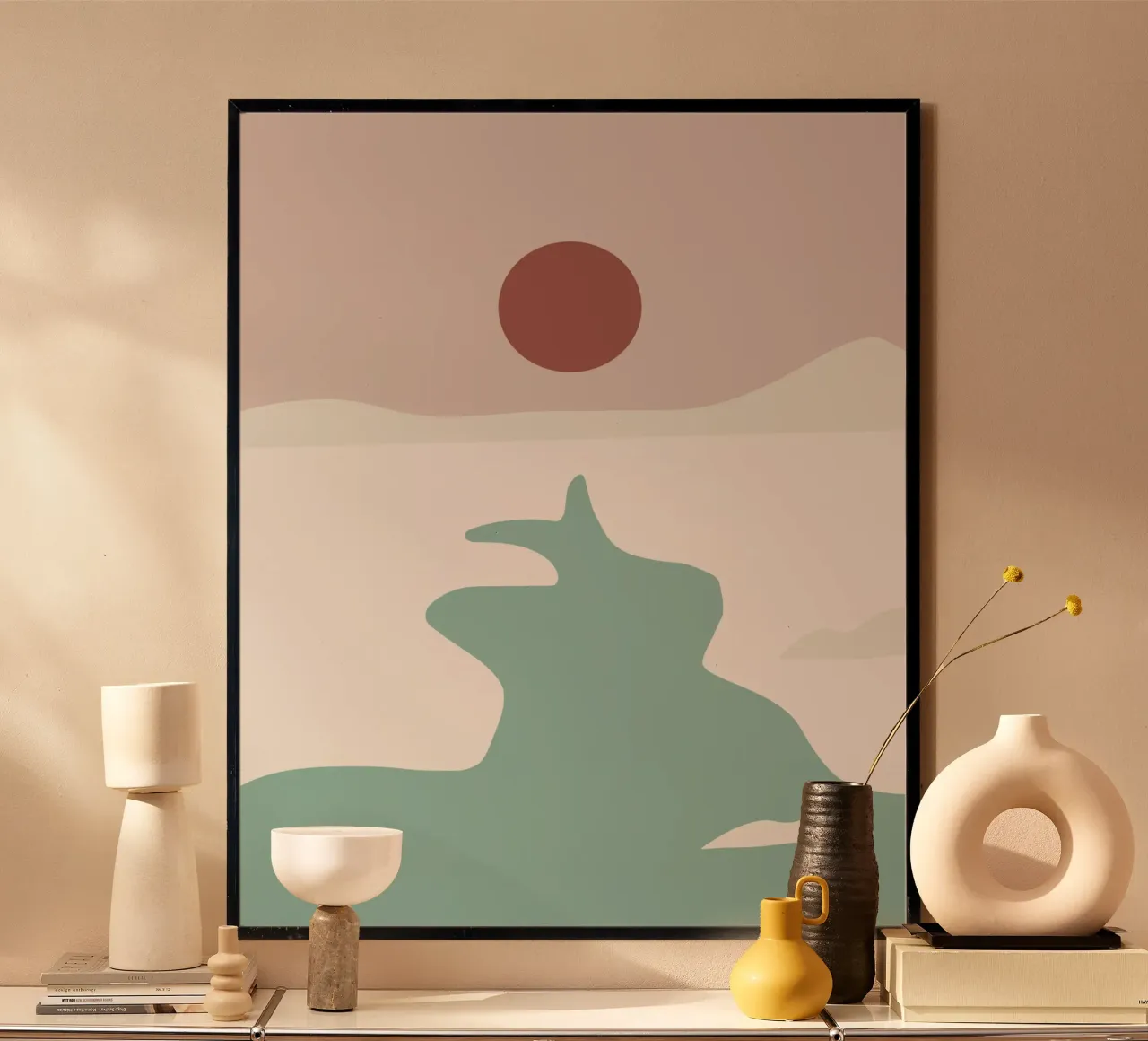 Paesaggio bianco 02 poster con telaio in legno da Little Dean