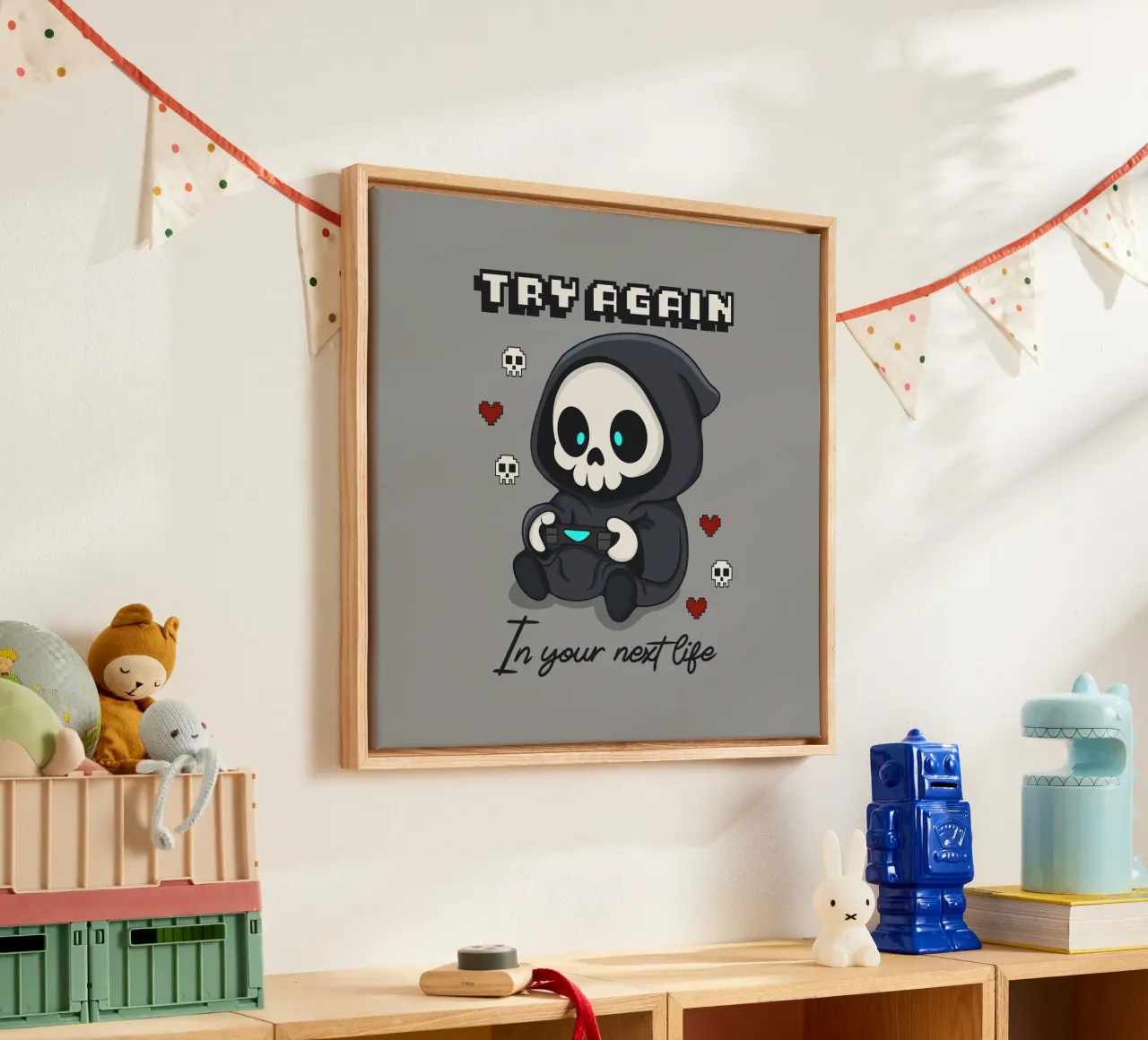 Try Again in your next life canvas with Floater frame by Loobs