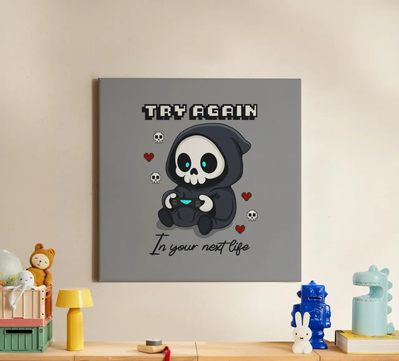 Try Again in your next life canvas with Floater frame by Loobs