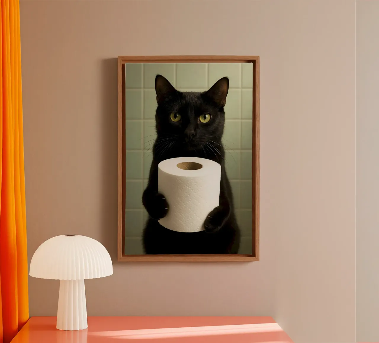 cat hold the toilet paper canvas with Floater frame by panada