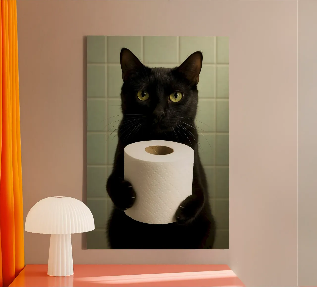 cat hold the toilet paper canvas with Floater frame by panada