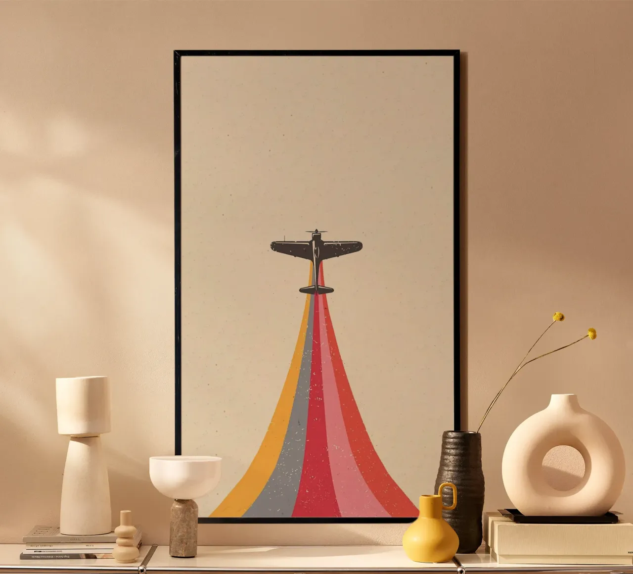 colorful plane tracks poster con telaio in alluminio da sunity