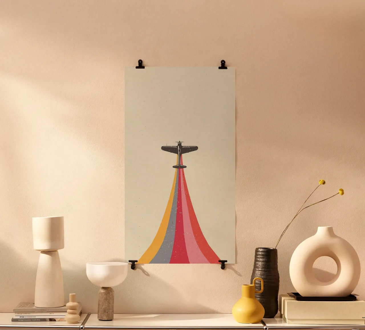 colorful plane tracks poster con telaio in alluminio da sunity