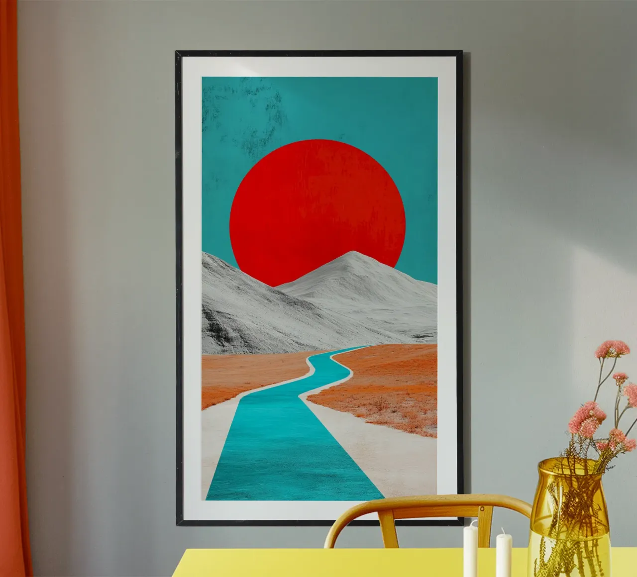 color line to sunset poster con telaio in alluminio da panada