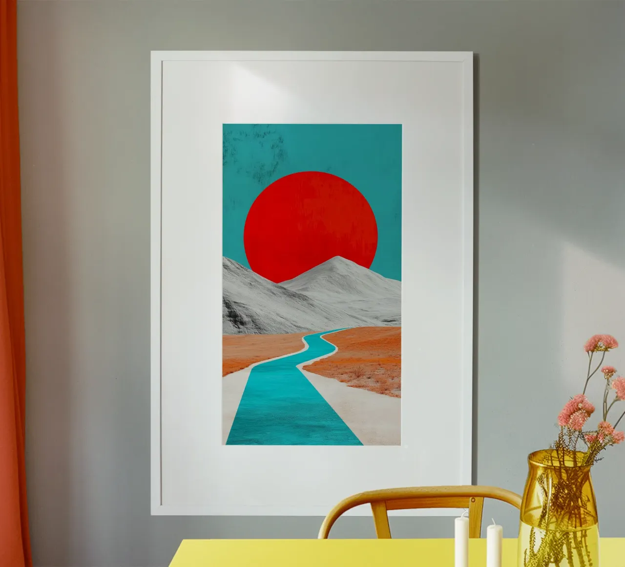 color line to sunset poster con telaio in alluminio da panada