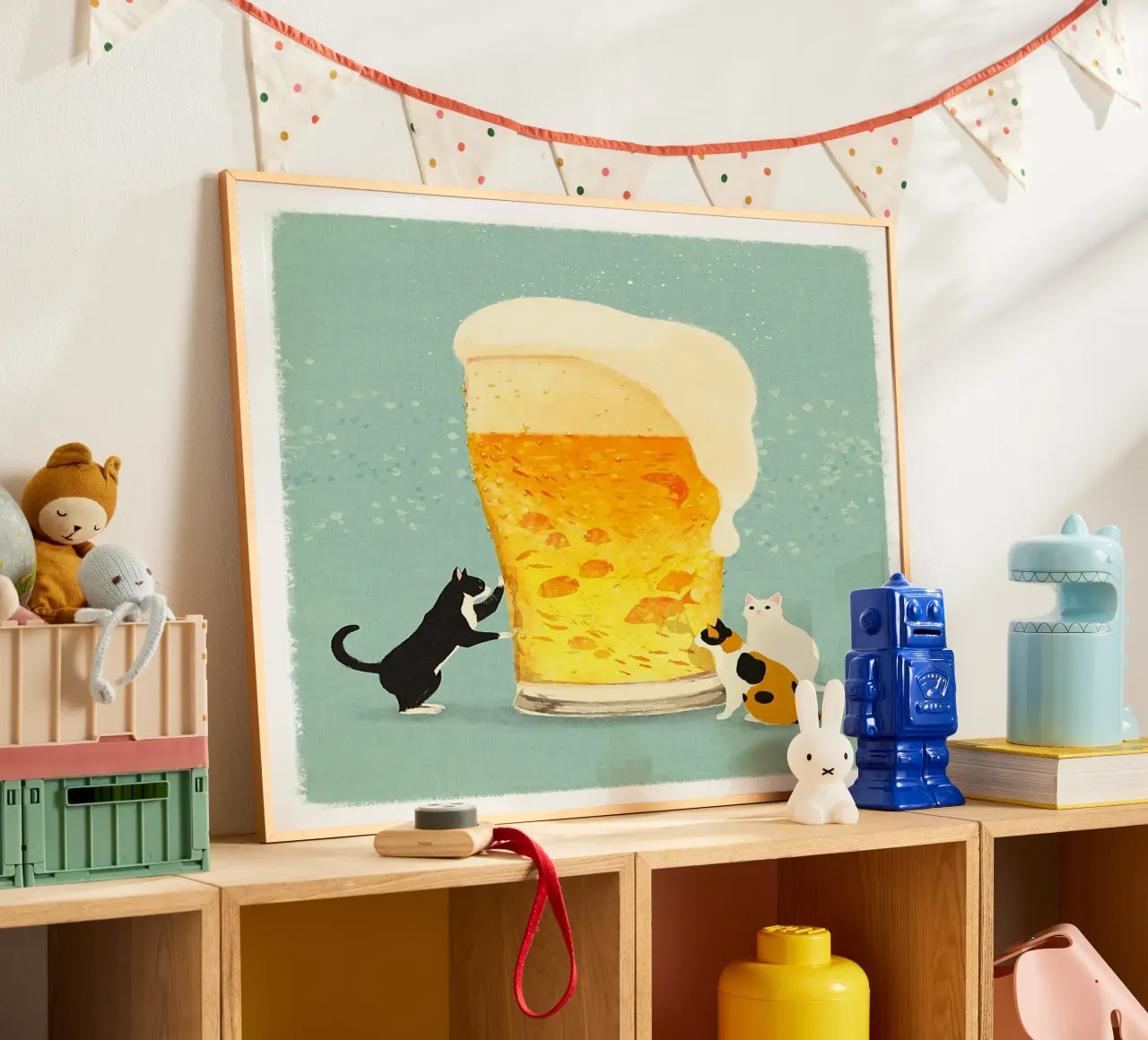 cat with beer poster con telaio in plastica da sunity