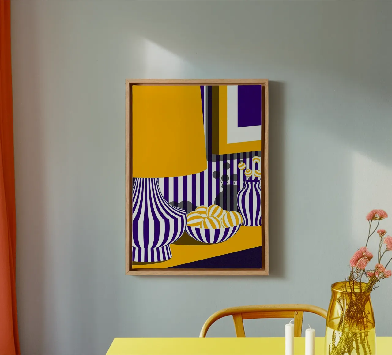 parallel line shape vase canvas with Floater frame by sunity
