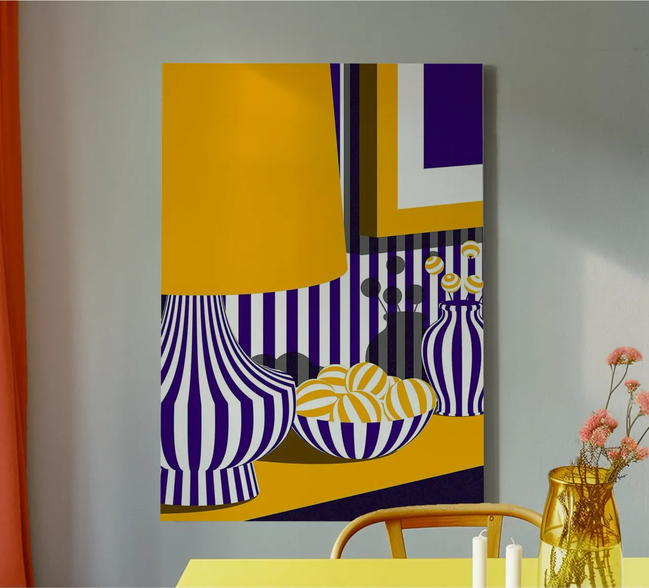 parallel line shape vase canvas with Floater frame by sunity