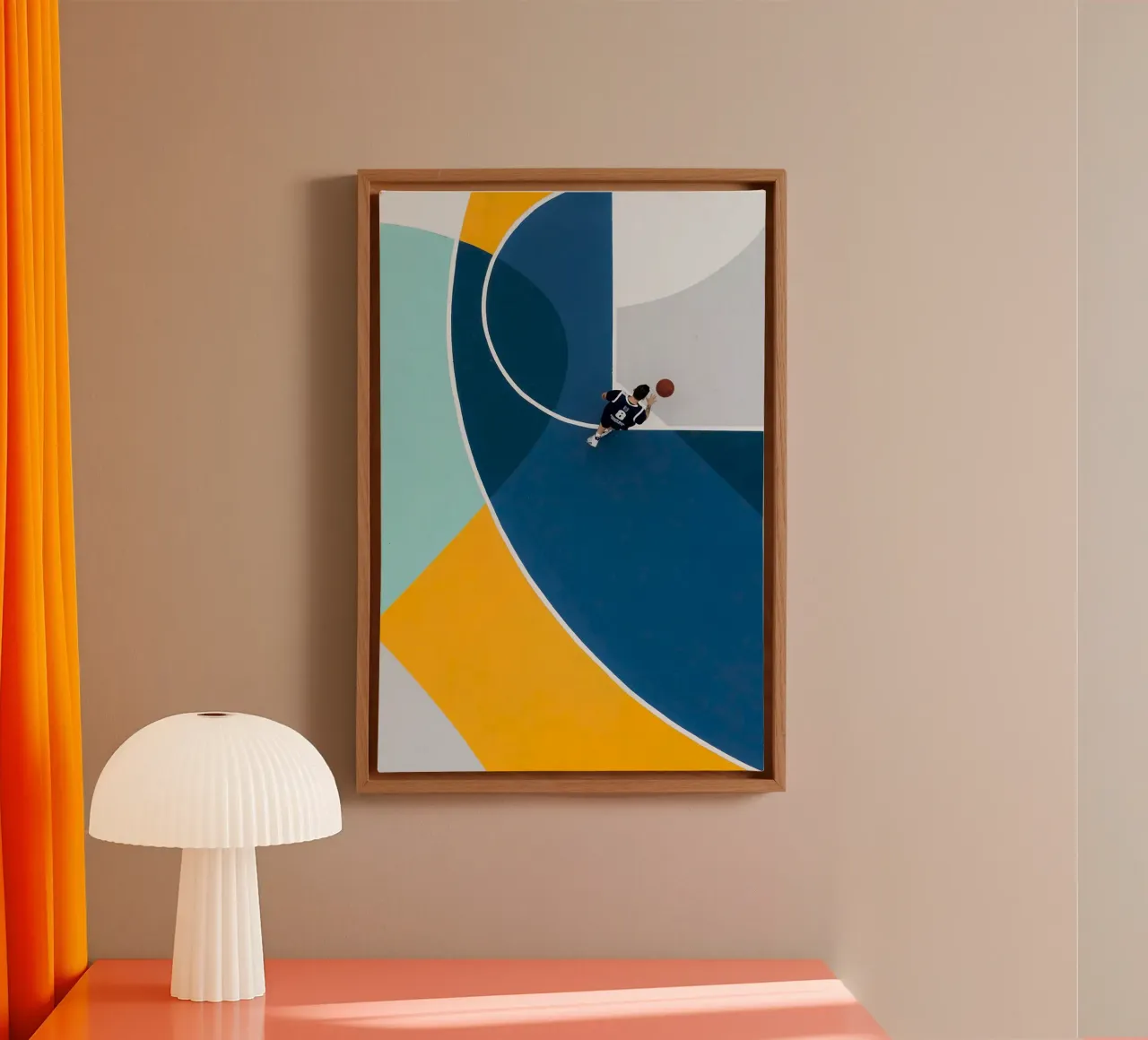 circle line color volleyball canvas with Floater frame by panada