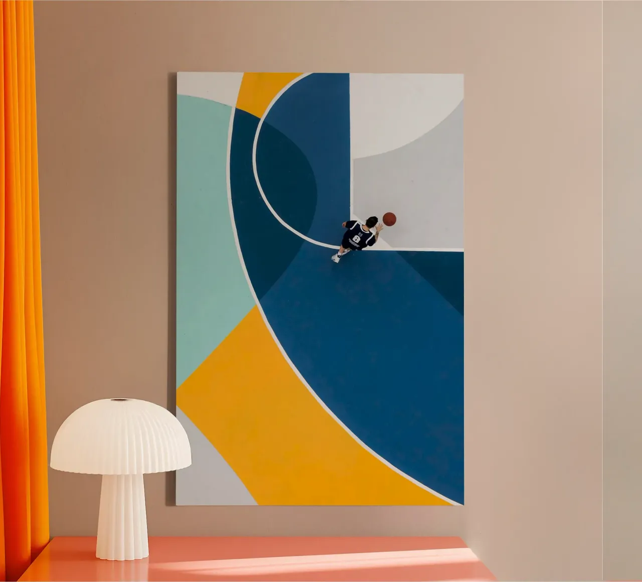 circle line color volleyball canvas with Floater frame by panada