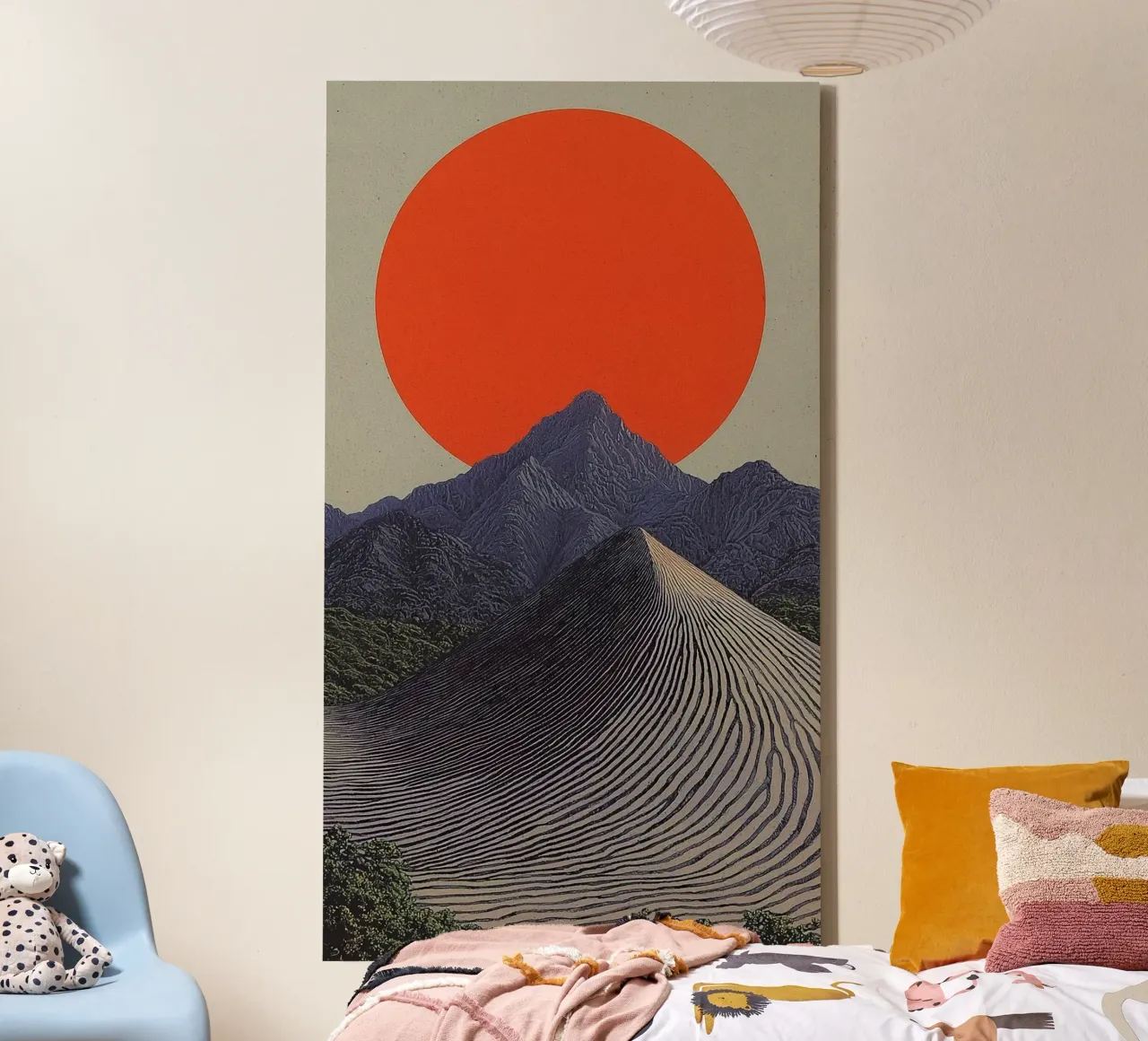 line paralel mountain red sun canvas with Floater frame by panada