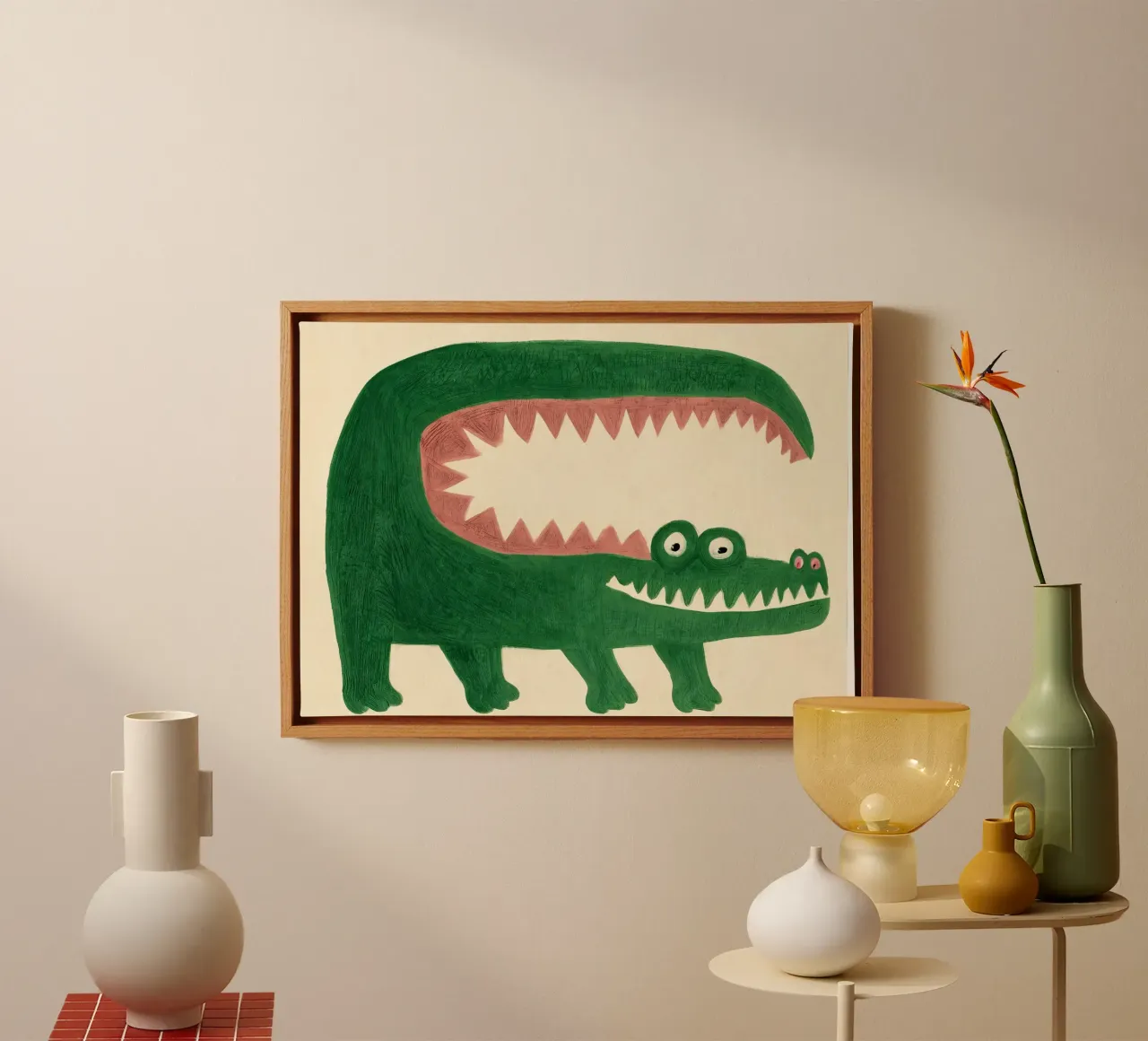 Grappige krokodil poster voor kinderen - speelse dierenillustratie canvas met Baklijst van KidzStudio