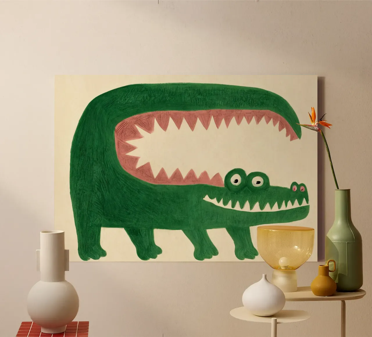 Grappige krokodil poster voor kinderen - speelse dierenillustratie canvas met Baklijst van KidzStudio
