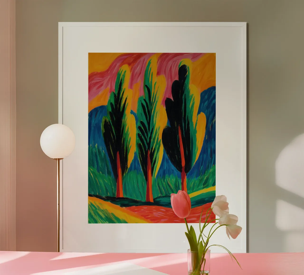 Paesaggio dell'anima | Pittura di paesaggio espressionista poster con telaio in legno da Autofocus