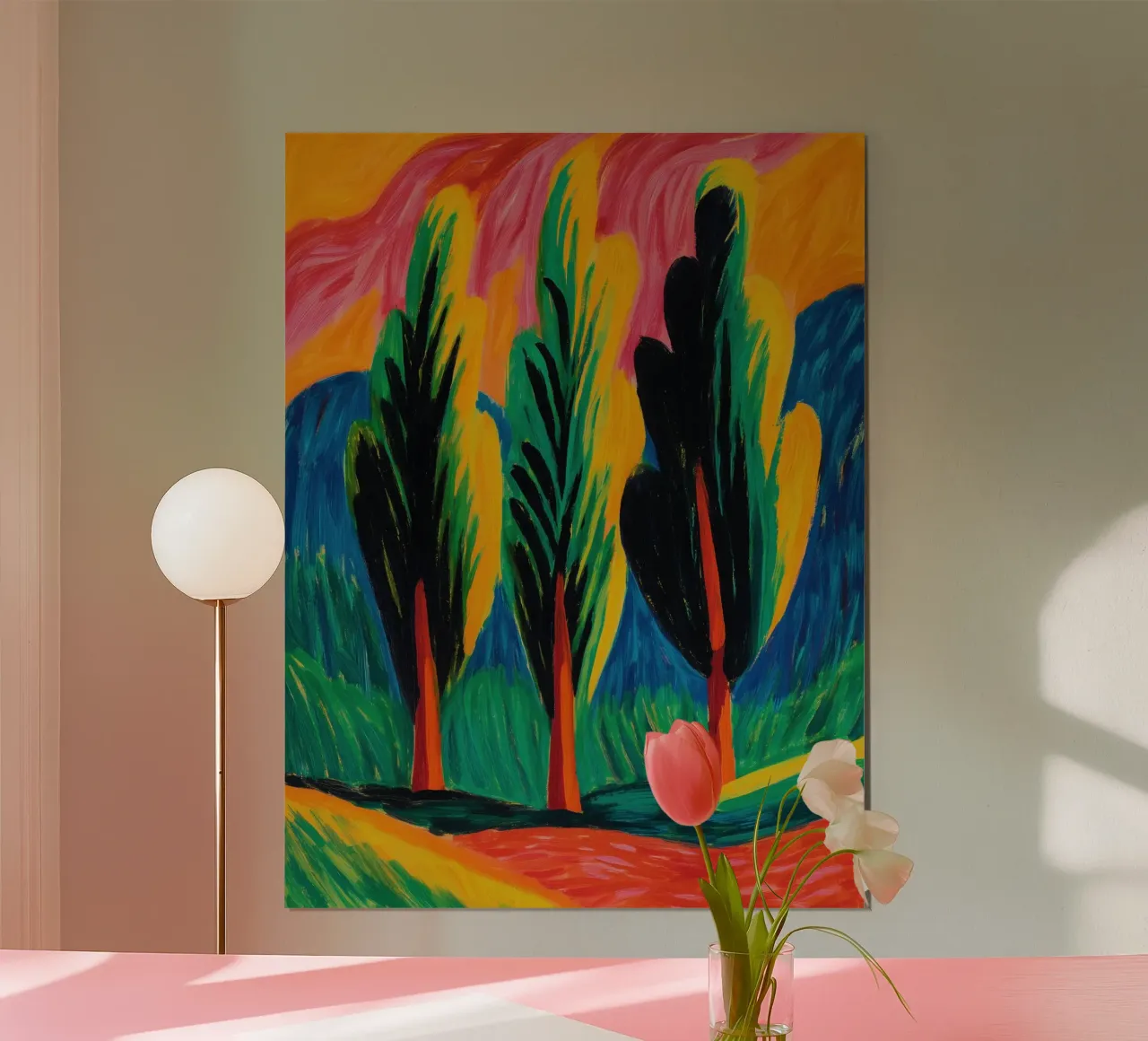 Paesaggio dell'anima | Pittura di paesaggio espressionista poster con telaio in legno da Autofocus