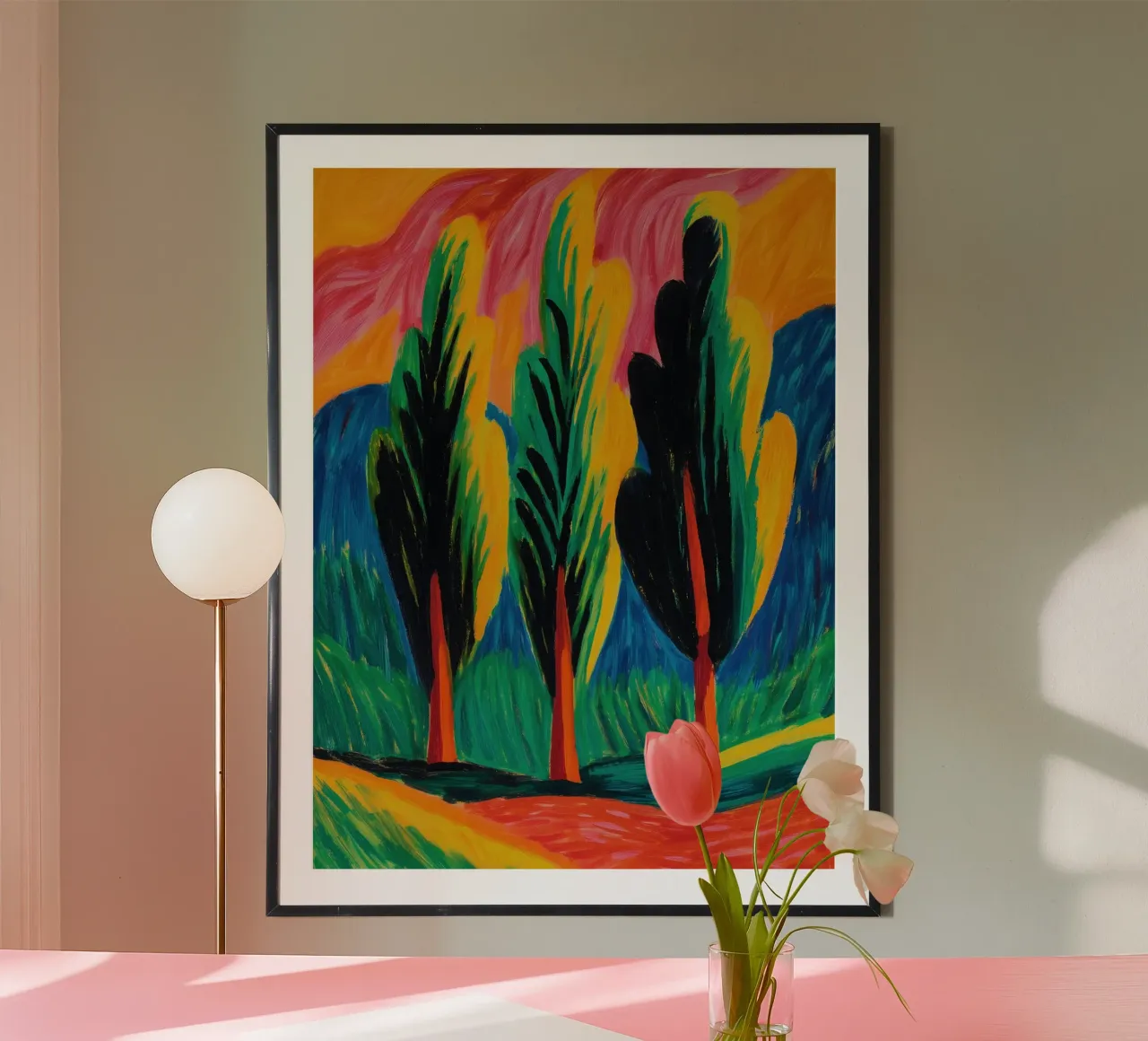 Paesaggio dell'anima | Pittura di paesaggio espressionista poster con telaio in legno da Autofocus