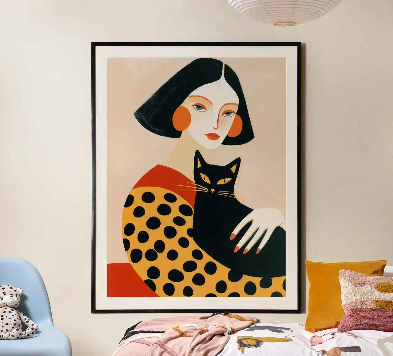 Donna con gatto nero | Illustrazione giocosa poster da Autofocus