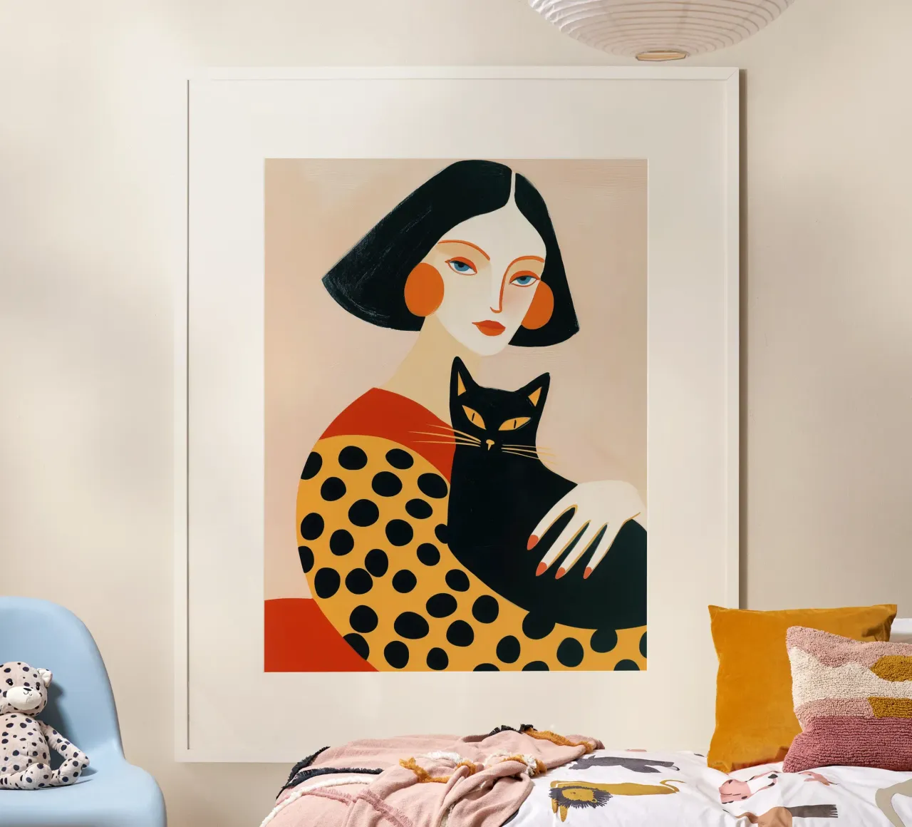 Donna con gatto nero | Illustrazione giocosa poster da Autofocus