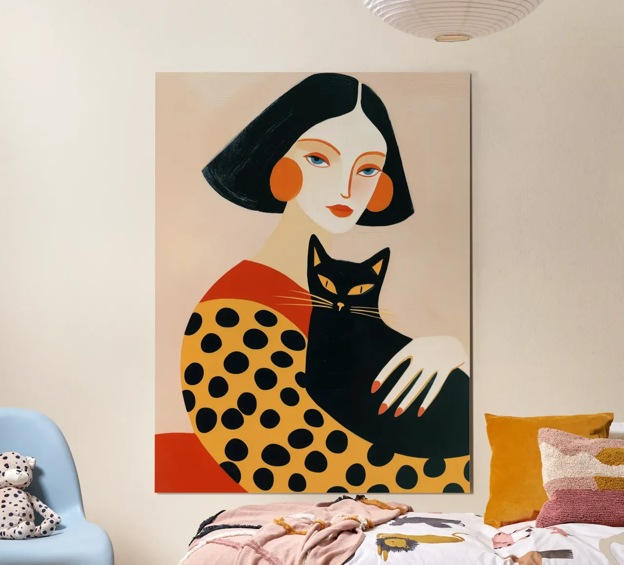 Donna con gatto nero | Illustrazione giocosa poster da Autofocus