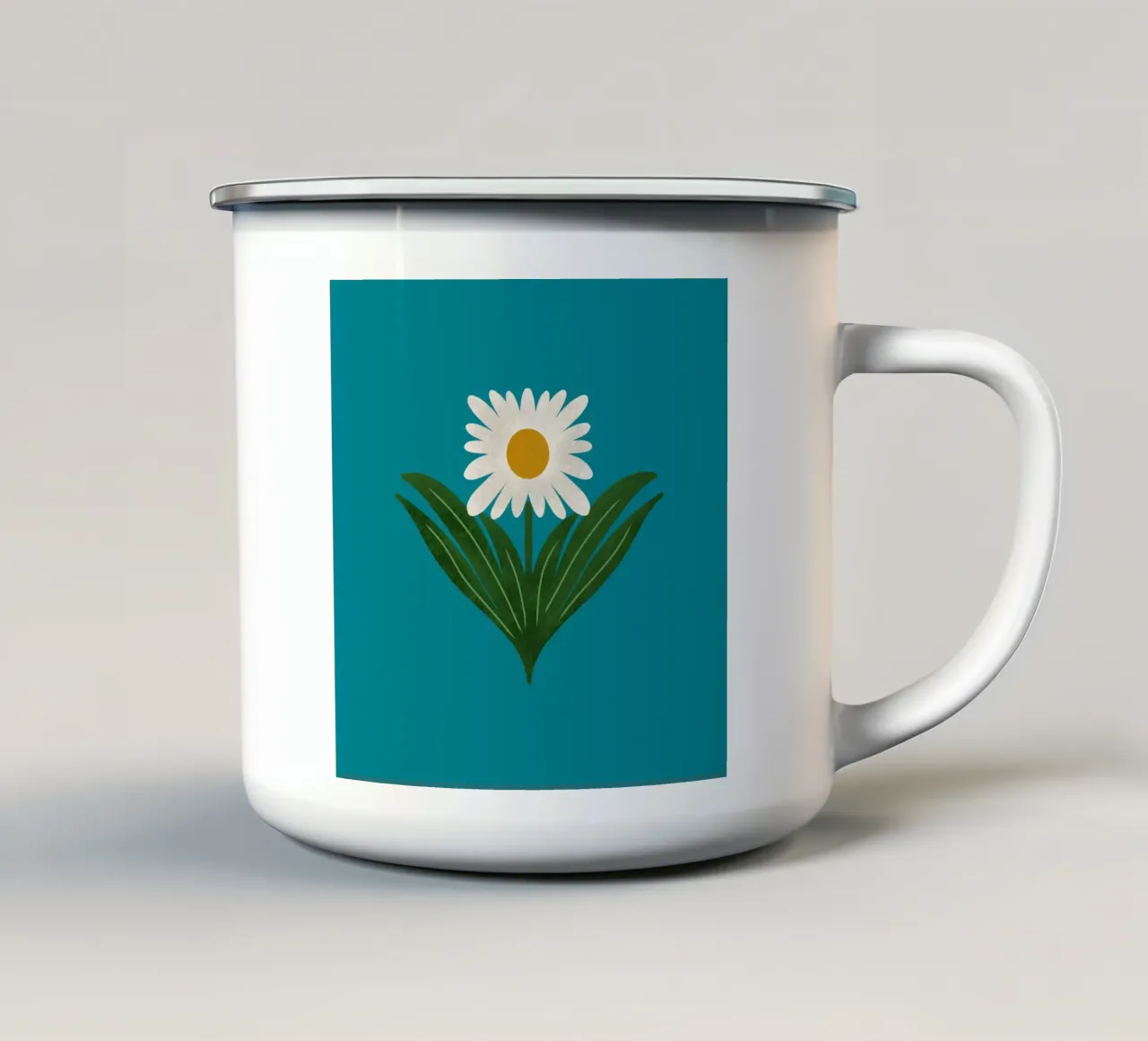 Margherita floreale retrò anni '70 su verde acqua - Mod Flower tazza in smalto da susanacosta
