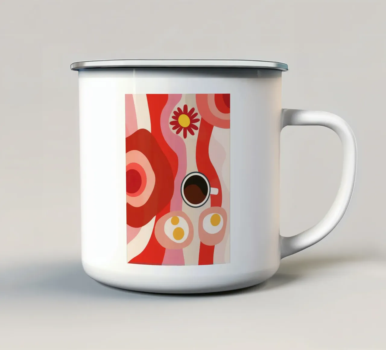 Kunstontbijt | Optimistisch 70s retro ontwerp emaille mok van Autofocus