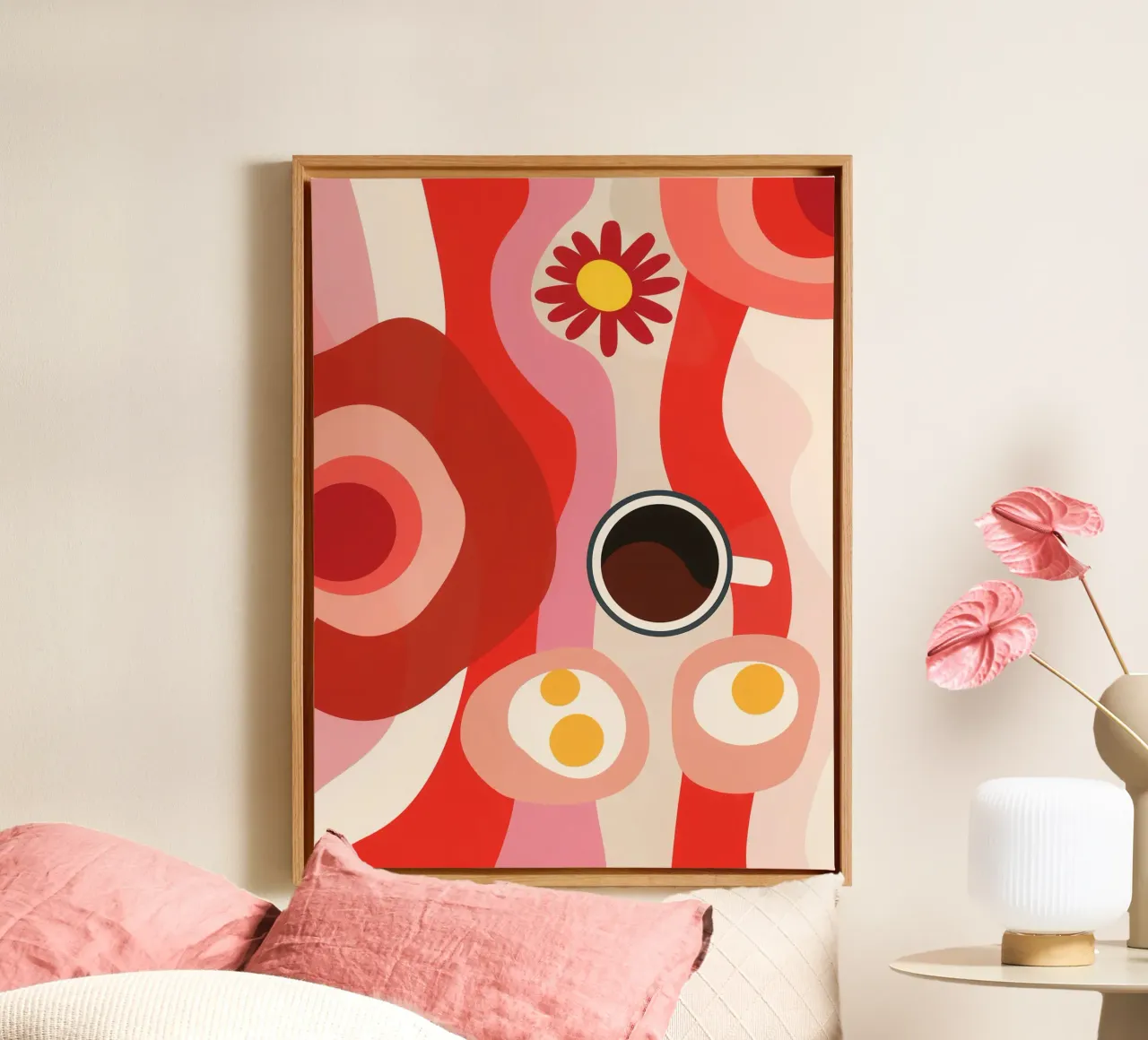 Desayuno artístico | Diseño retro optimista de los 70 lienzo con Marco flotante de Autofocus
