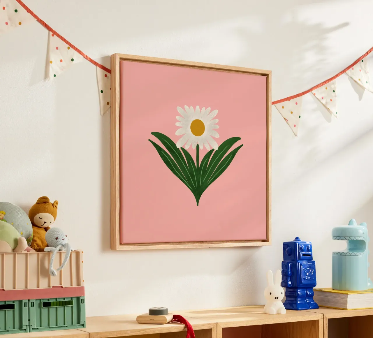 Margherita floreale retrò anni '70 su rosa - Mod Flower tela con Cornice a cassetta da susanacosta
