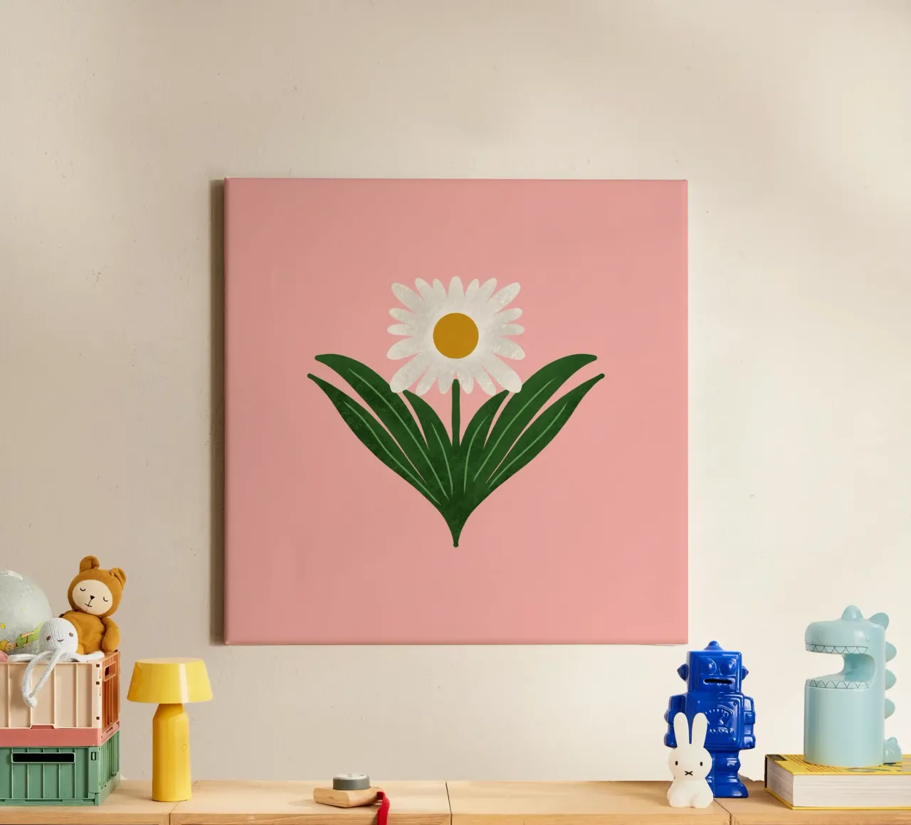 Margherita floreale retrò anni '70 su rosa - Mod Flower tela con Cornice a cassetta da susanacosta