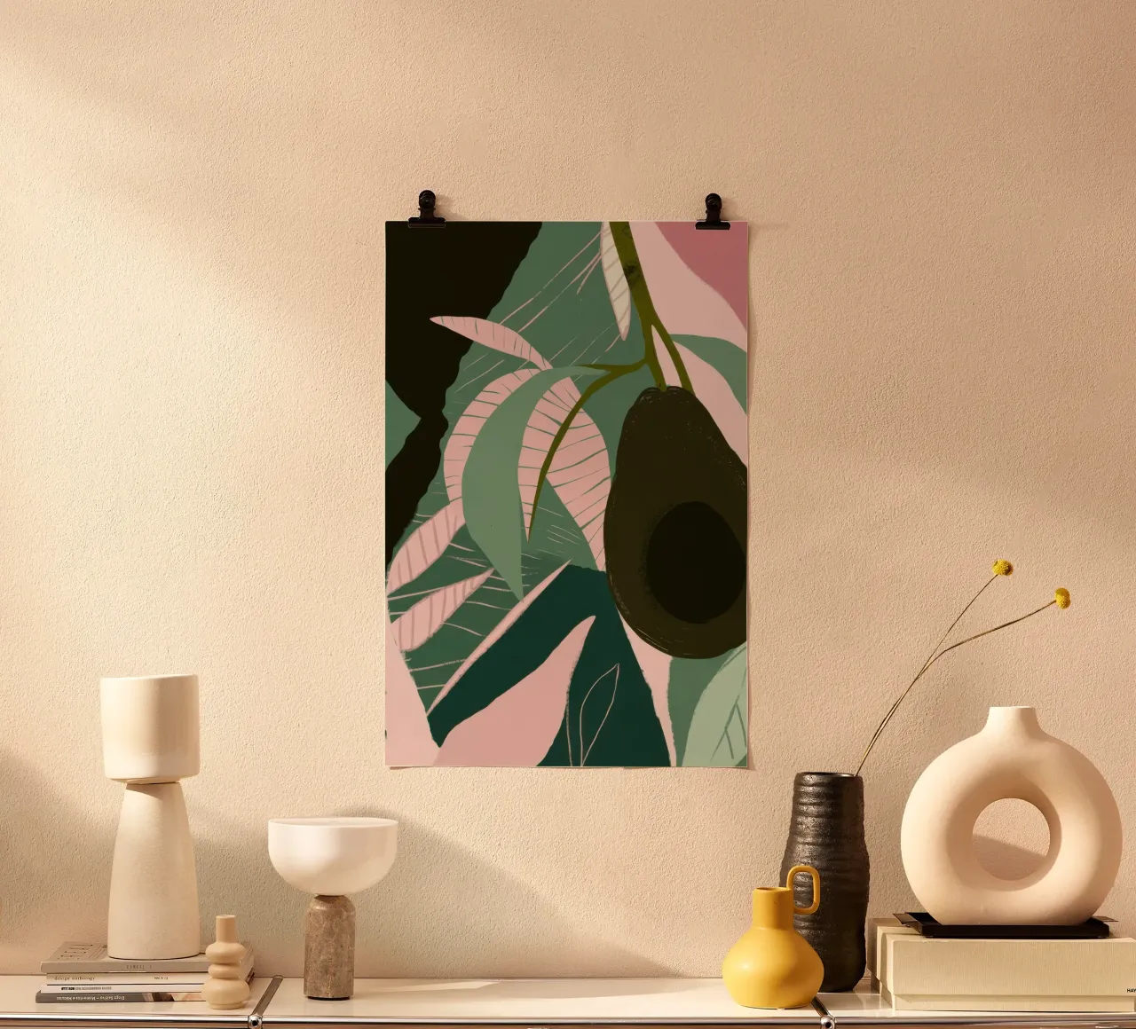 Forme di foglie minimaliste poster con telaio in legno da Echo Saber