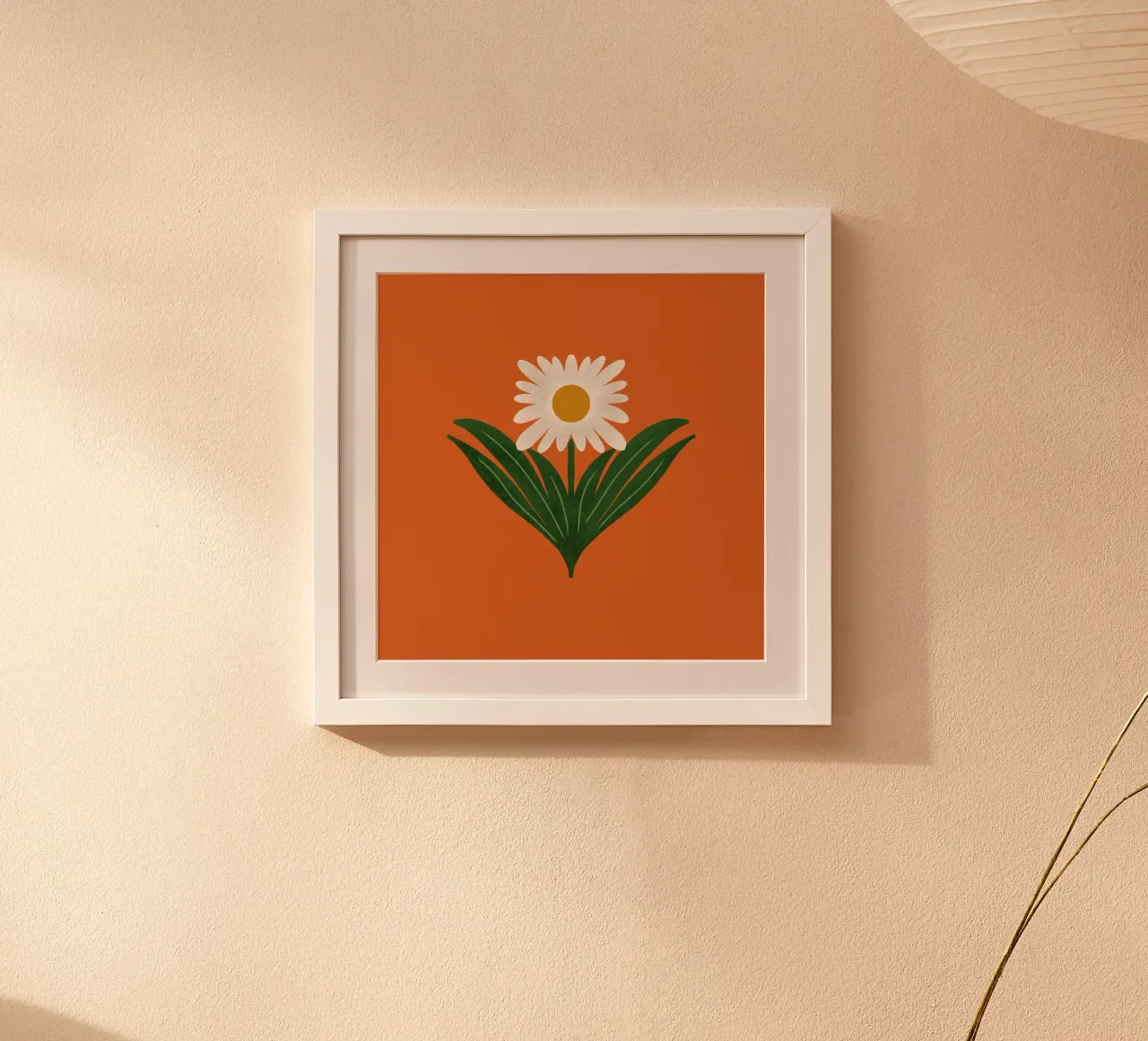 Margherita floreale retrò anni '70 su arancione - Mod Flower poster con telaio in alluminio da susanacosta