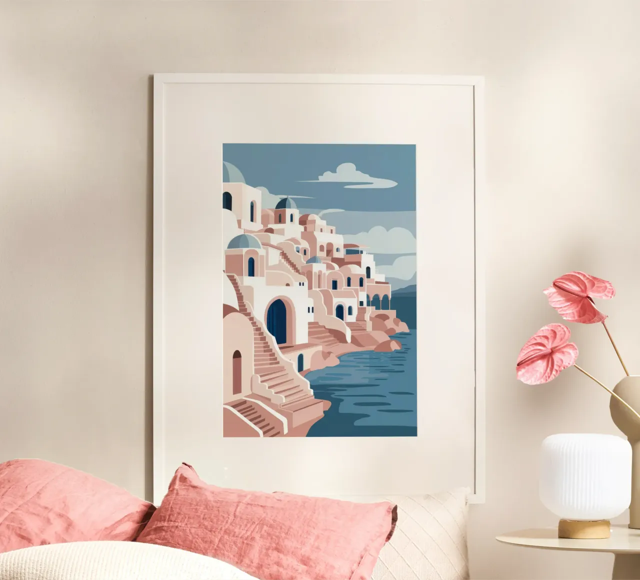 Gradini imbiancati in riva al mare poster con telaio in plastica da Orchid Patina
