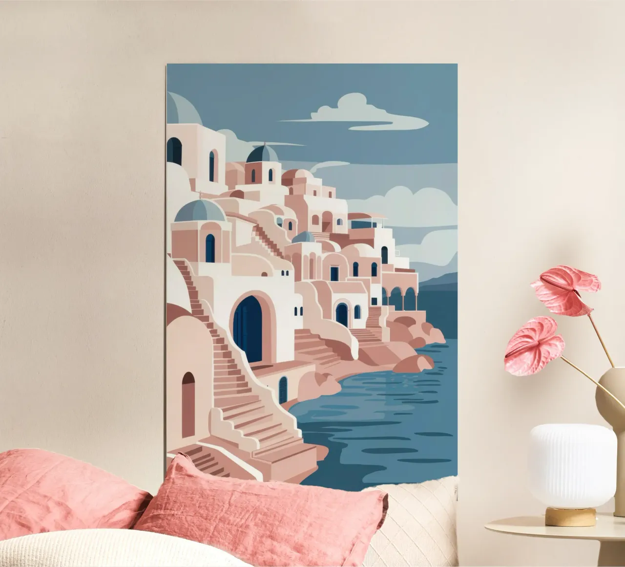 Gradini imbiancati in riva al mare poster con telaio in plastica da Orchid Patina