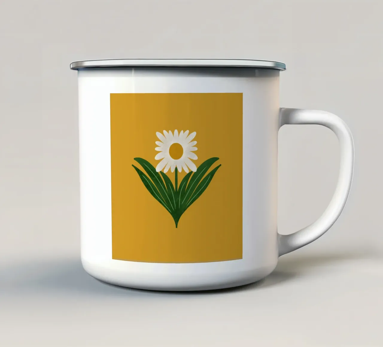 Margherita floreale retrò anni '70 su giallo - Mod Flower tazza in smalto da susanacosta