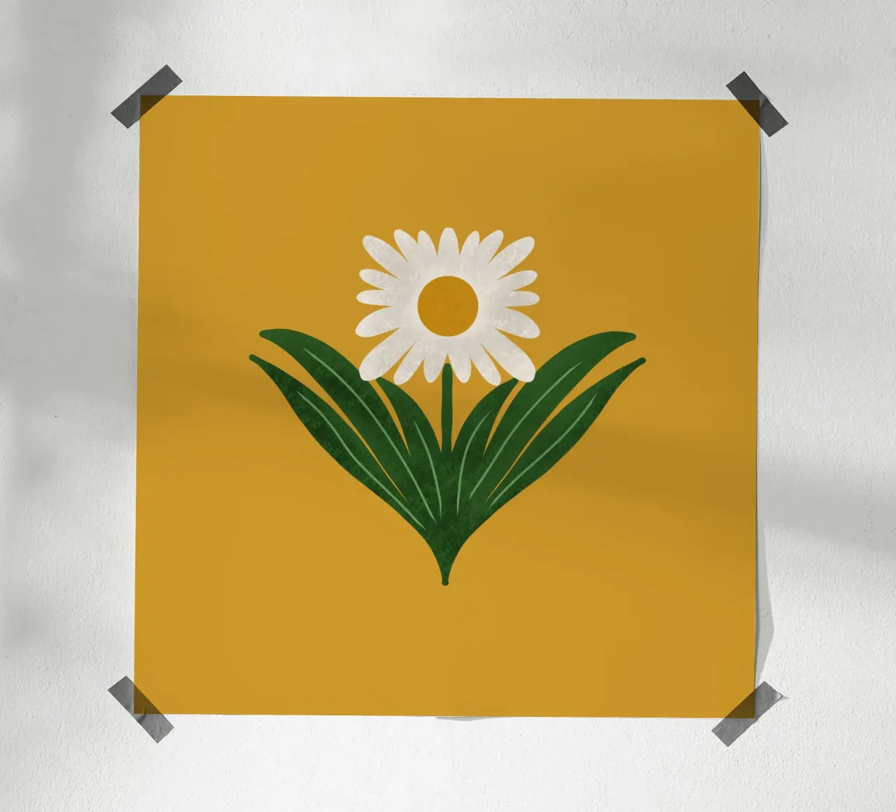 Margherita floreale retrò anni '70 su giallo - Mod Flower poster con telaio in alluminio da susanacosta