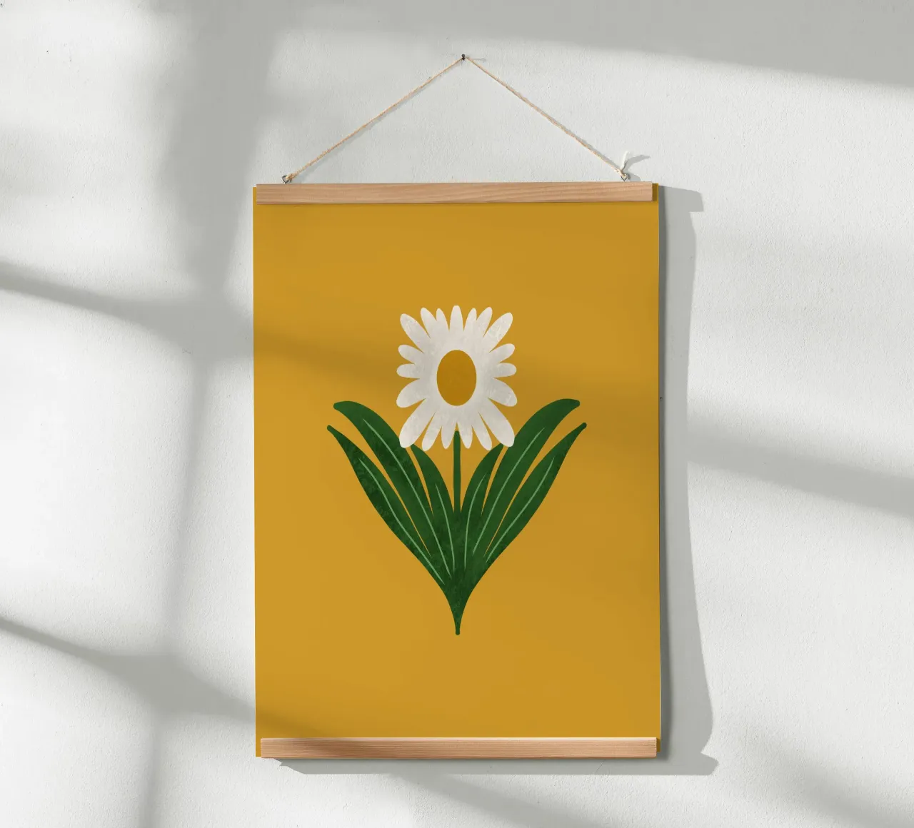Margherita floreale retrò anni '70 su giallo - Mod Flower poster con telaio in alluminio da susanacosta