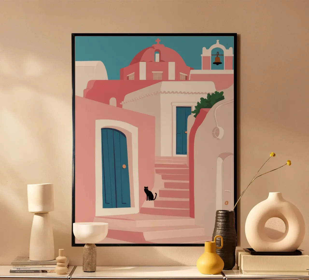 Muro rosa, gatto nero poster da Wish Studio
