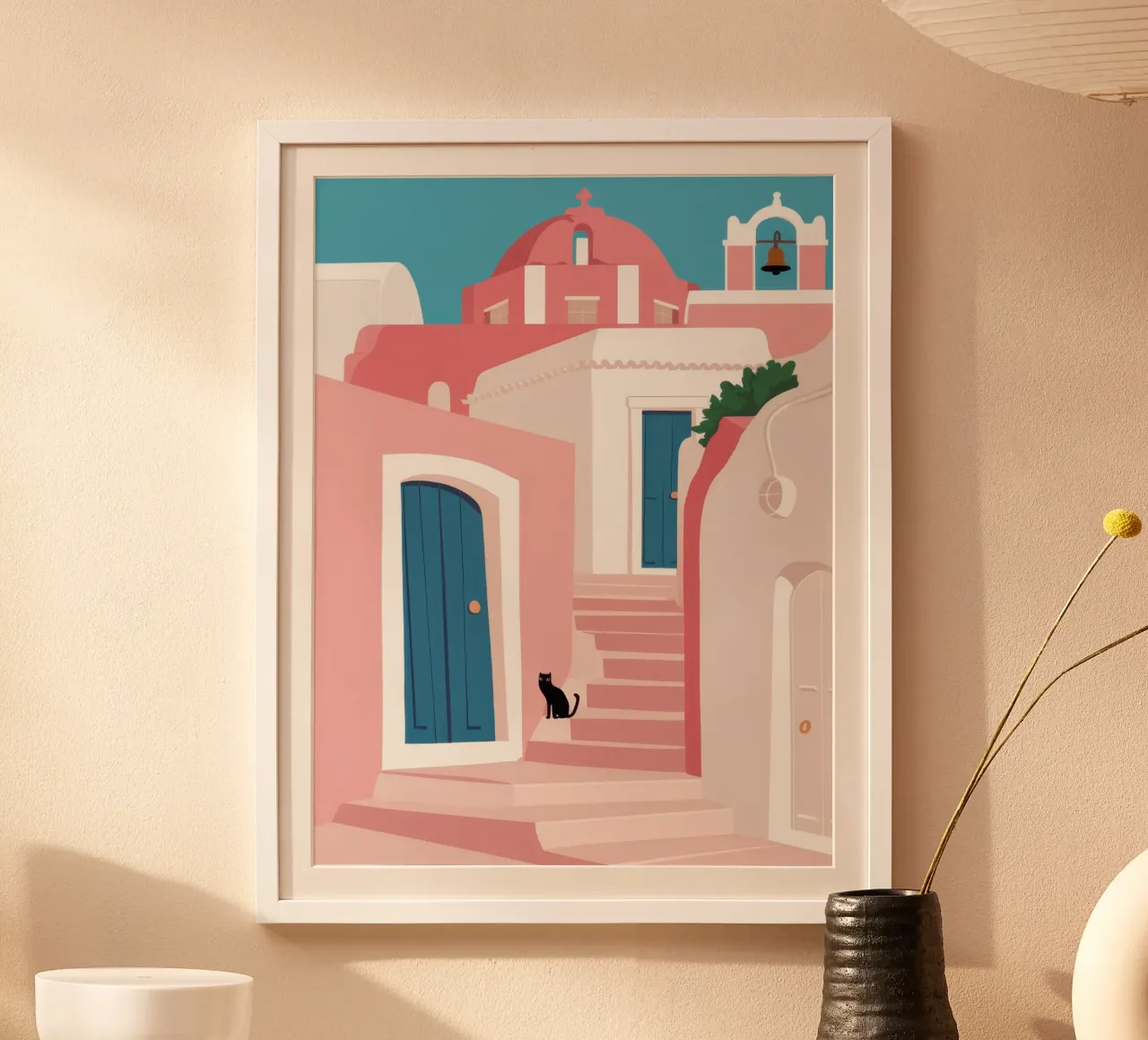 Muro rosa, gatto nero poster da Wish Studio