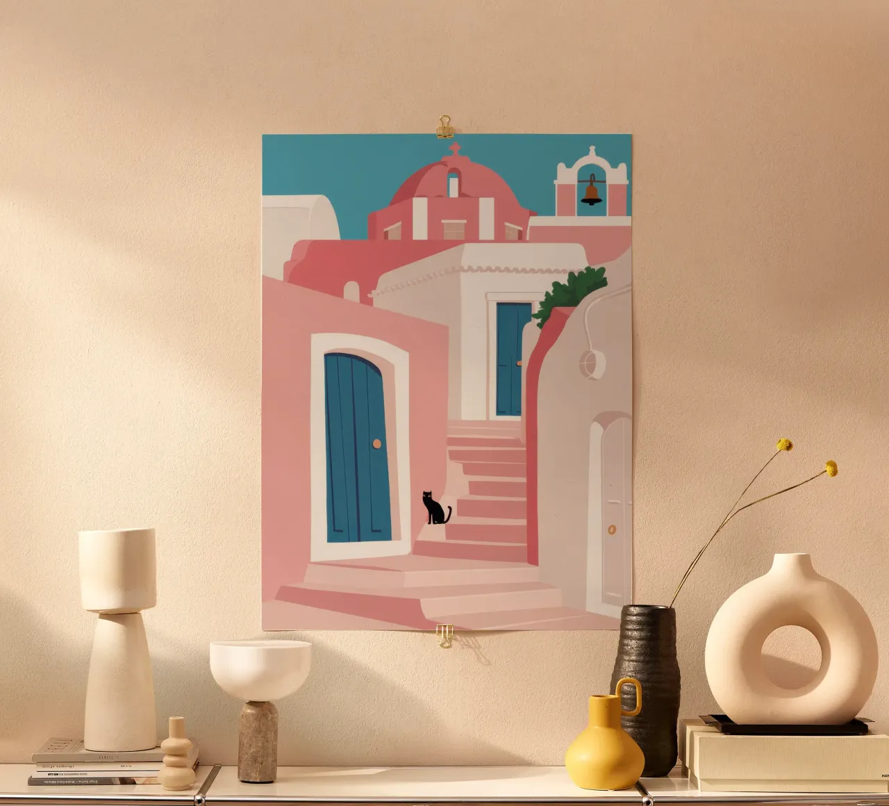 Muro rosa, gatto nero poster da Wish Studio