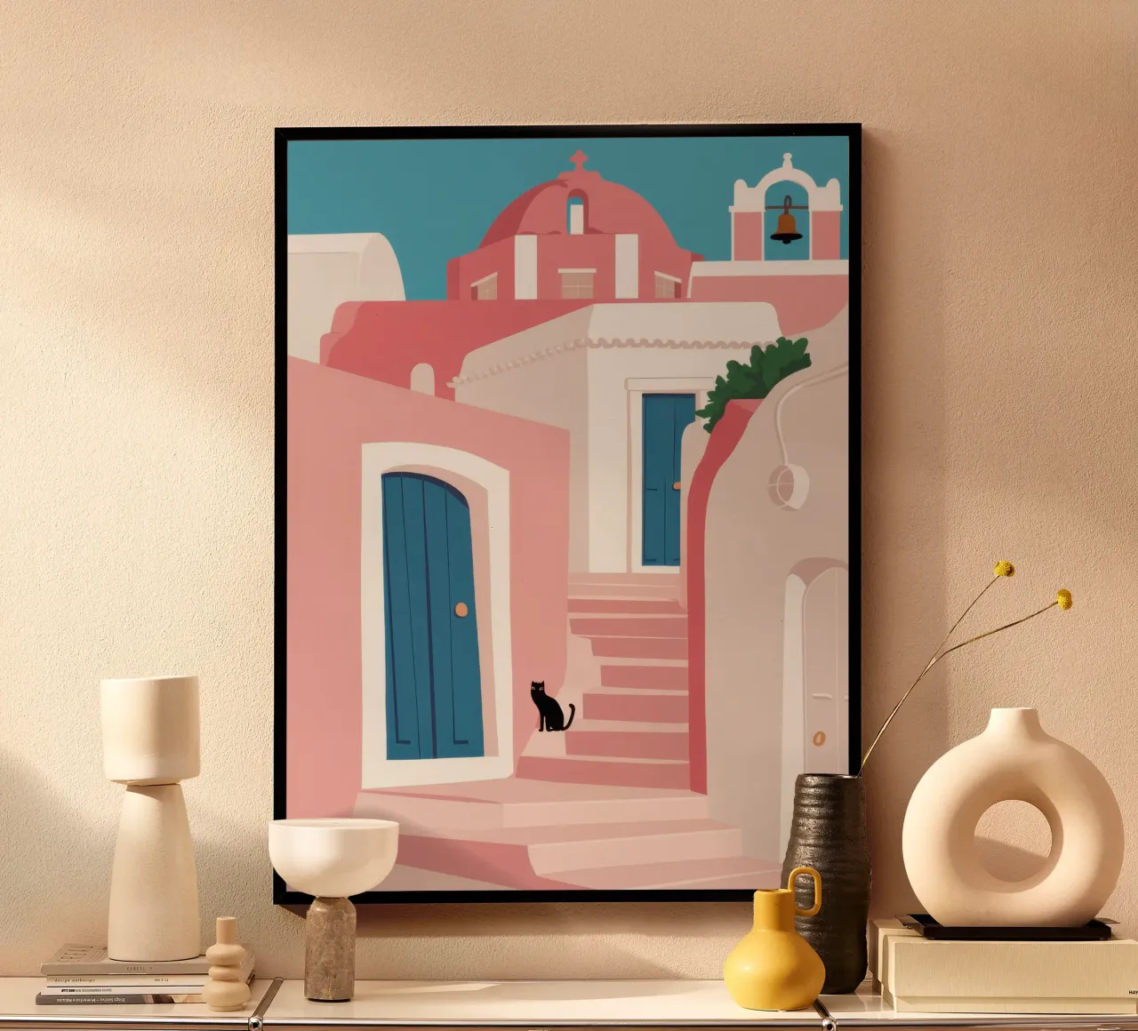 Muro rosa, gatto nero poster da Wish Studio
