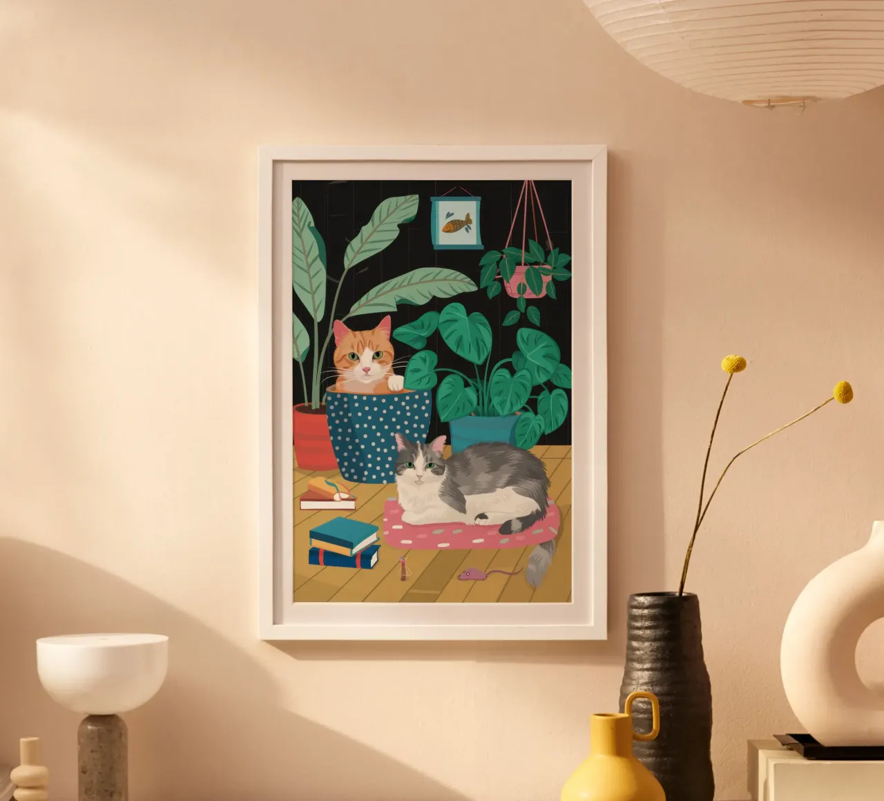 Santuario dei pisolini dei gatti poster con telaio in legno da Wish Studio